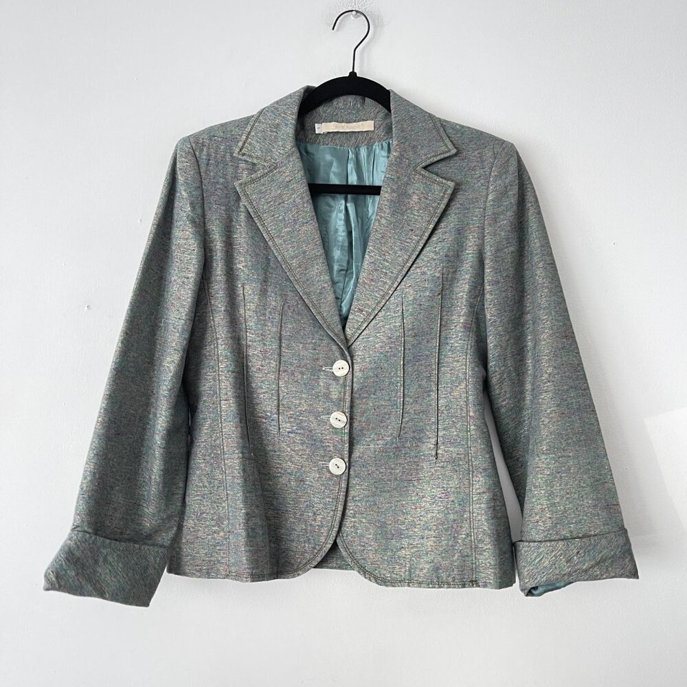 Vintage Yves Saint Laurent Multicolor Silk Blazer Satin Button Closure Size L